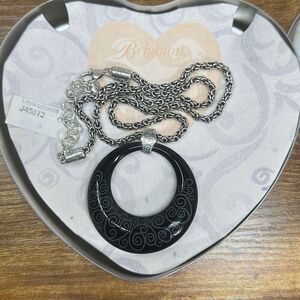 Brighton Lava Lounge Black Necklace Silver‎ Chain NEW Open Round Pendant
